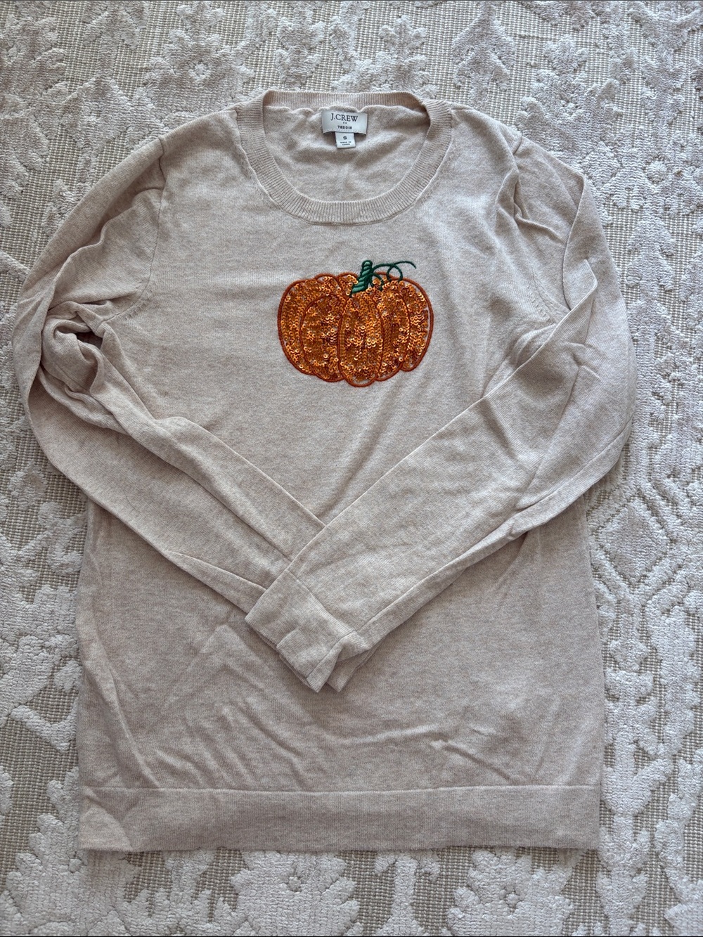 J. Crew Cream Sweater with Orange Pumpkin Appliqué